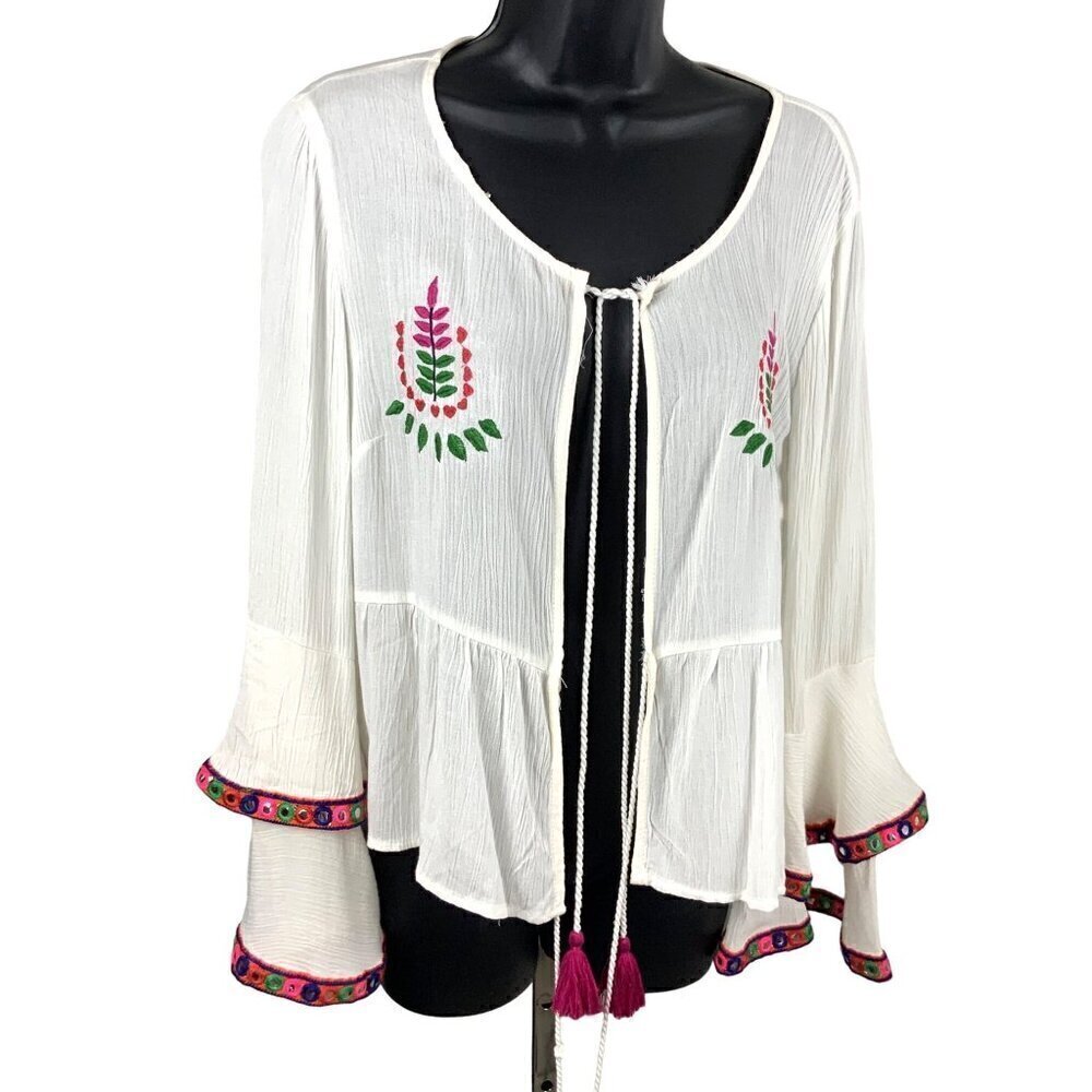 Bleuh Ciel top womens S.NWT boho embroidered/ mirrored trim